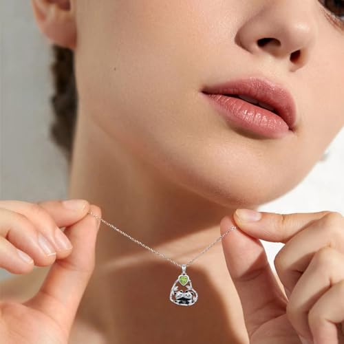 Natural Peridot Panda Necklace for Women 925 Sterling Silver Two Panda Heart Pendant Charm Western Jewelry Animal Jewelry Birthday Gift for Mom Wife3