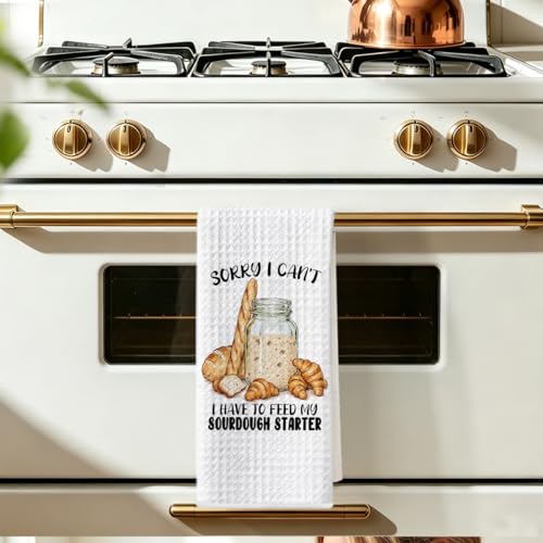 Image of Funny Sourdough Baking Kitchen Towels 24x14 Inch, Baking Lover Gifts Decorative Hand Towels, Sourdough Starter Waffle Weave Hand Tea Towel for Kitchen Home Decor, Housewarming Gifts for Women Friend