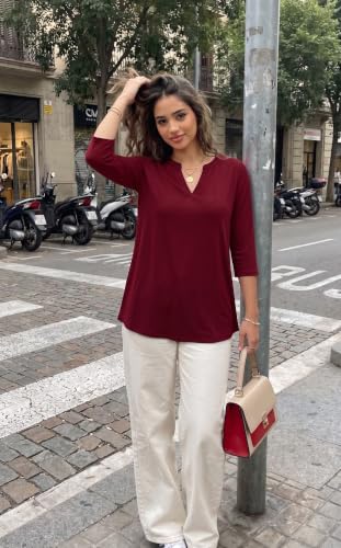 Image of Zeagoo Womens 3 /4 Length Sleeve Tops V Neck Tunic Dressy Casual Blouse