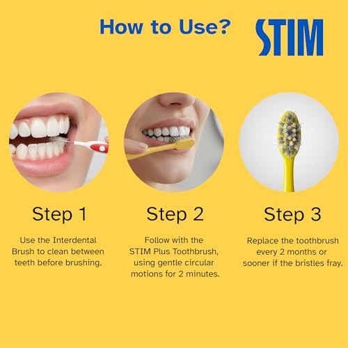 Image of STIM Plus Toothbrush | 4,500+ Ultra-Soft Bristles | Tapered Tips for Sensitive Teeth | Gentle on Gums & Enamel | Adults | Mixed Colors | Toothbrush + Interdental Brush (Pack of 2)