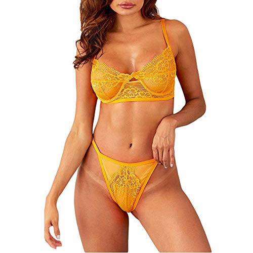 Sous-vêtements dentelle transparents avec soutien-gorge et string sexy
