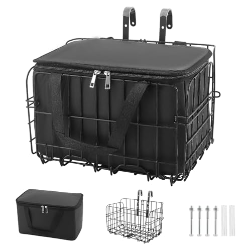 Fahrradkorb Vorne, Faltbarer Fahrradkorb Metall mit Herausnehmbarer Wasserdichter Tragetasche, Fahrradzubehör Rahmenkorb zum Transport von Hunden, Haustieren für E-Bike Mountainbike Citybike(Black)