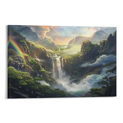 Toile cascade vintage paysage de montagne pour decoration murale de salon
