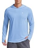 PINSPARK Men's UPF 50+ Sun Protection Long Sleeve Hoodie Shirts UV Outdoor Cooling Fishing Shirts SPF Rash Guard Shirt for Men L Light Blue