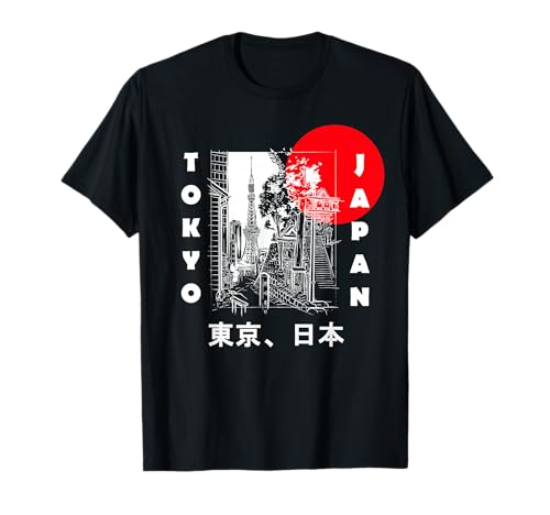 Japan Aesthetic Retro Comic Tokyo Silhouette Japanese font T-Shirt