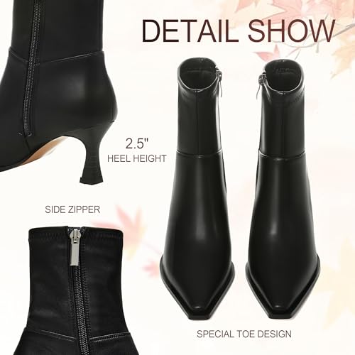 Image of Womens Brown Suede Fall Boots with Side Zip, Ankle, Mid Calf, Pointed Toe, Kitten Heel, Dressy, Short Boots