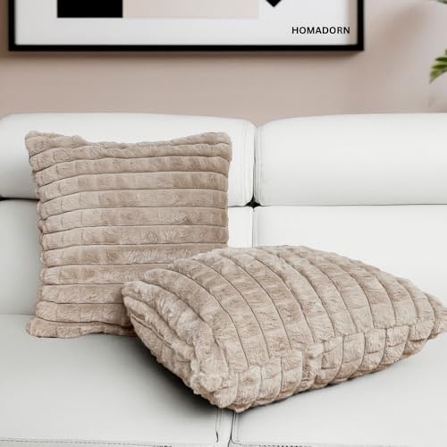 Image of HOMADORN Luxury Plush Fur Reversible Cushion Cover Ultra Soft & Cozy (Pack of 2)