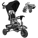 AIYAPLAY Kids Trike, Toddler Tricycle 6 in 1 Foldable Baby Trike with Adjustable Parent Handle & Canopy, Convertible Seat, 5-Point Harness, Storage Basket & Bag for Ages 1-5 Years, Black