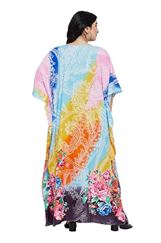 Image of Oussum Women Polyester Casual Long Plus Size Beach Caftan Cover Up Maxi Dress 1X-3X Summer Kaftan Dresses for Women