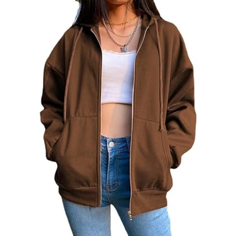 CosTribe Womens Casual Sweatshirts Basic Pullover Hoodie Long Sleeve With Pockets Winter Fall Outfits Y2k Clothes（Coffee,S） Cover