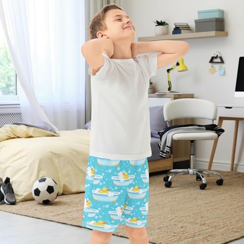 Boys Athletic Shorts with Pockets Yellow Duck Shower Running Basketball Shorts for Youth Elastic Waist Size 7-83