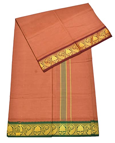 Image of TUNI MANI Men's Panchakacham Dhoti with Angavasthram Towel, Jari Border, 100% Cotton, Size: 9 X 5 (4.0mtr Dhoti, 2.25mtr Towel) (Unstitched)