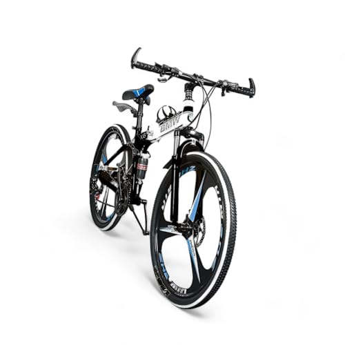 Image of BMV X6 Foldable Cruiser Bicycle | 26-Inch Bike with 21-Speed Gears, Dual Disc Brakes, Hydraulic Suspension & Carbon Steel Frame | Perfect for City & Off-Road Adventures (Black 3 s)