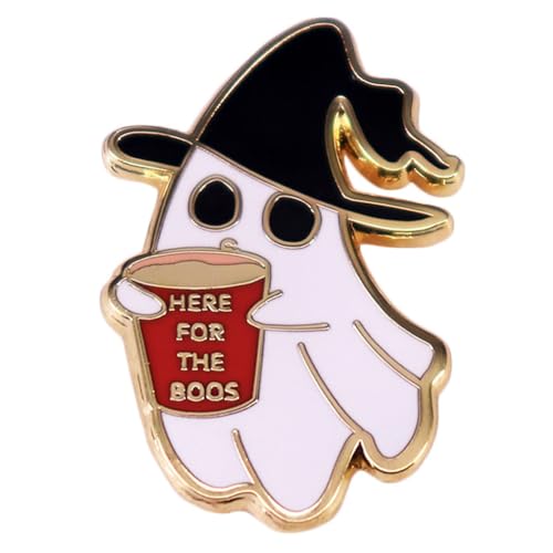 Bonito pin esmaltado fantasma aquí para los boos broche fantasma de dibujos animados insignia fantasma blanco lindo pin de solapa damas hombres chaqueta de mezclilla mochila insignia niños joyería de