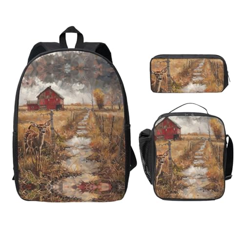 Sac à dos anti-fuite avec boîte repas isolante et trousse noire cerf