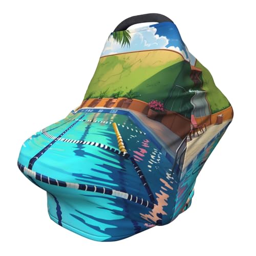 XZDHYZ Flamingo and swimming pool Versatile full-print Stroller Chair Cover/Nursing Cover, specially designed for your baby, Black
