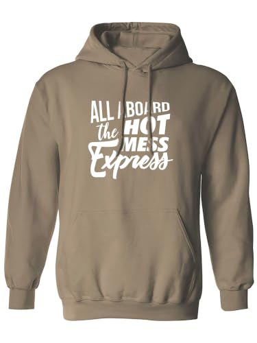 zerogravitee ALL ABOARD THE HOT MESS EXPRESS Adult Hooded Sweatshirt - Coyote Brown - X-Large