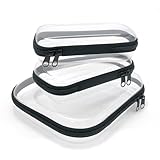 Prylenza Paquete de 3 bolsas de aseo transparentes compatibles con la TSA, bolsa organizadora de carcasa dura con cremallera para una rápida seguridad en el aeropuerto, artículos esenciales de viaje