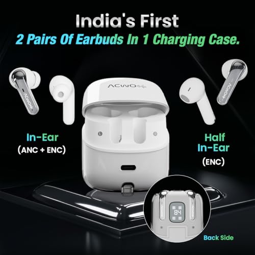 ACwO Dwots Fire ANC|India's First 4 in Ear Buds in 1 Case with ANC|70Hrs Battery|ANC&Transparency Mode|Bass&Theatre Modes|4 Mics Ai-Enc for Clear Calls|3D Spatial Audio(Eclipse White) 2 41QieHl+W0L