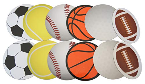 Novel Merk Basketball, Baseball, Golf, Football, Soccer, & Tennis Sports Ball Coach Gift or Teacher Sports Party Decorations Small Refrigerator Magnet Set Miniature Design (12 Pieces)