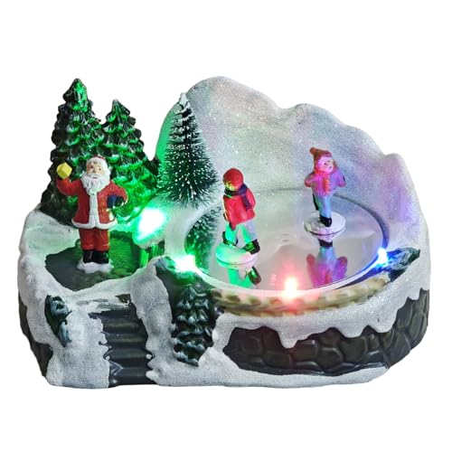 MerryPulse Christmas Village Scene Animated Skating Pond LED Lights & 8 Classic Musical Winter Moving Ice Skating Rink Decoration for Home Indoor Display