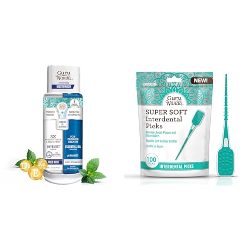 GuruNanda Dual Barrel Whitening Mouthwash with Essential Oils & Interdental Picks for Teeth Cleaning (Pack of 100) image 2