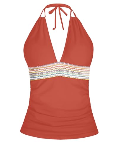 Image of Yonique Women's Halter Tankini Top V Neck Swim Top Tummy Control Bathing Suit