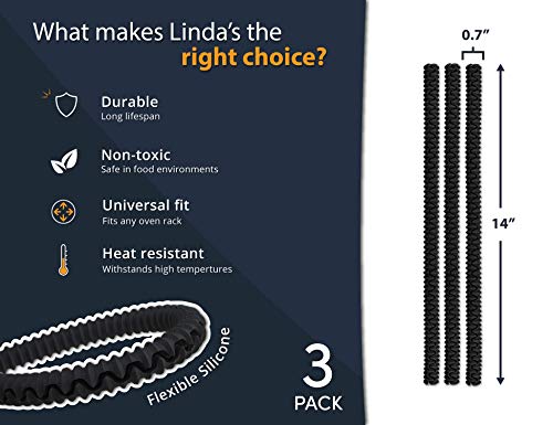 Silicone Oven Guards for Racks by Linda’s Essentials (3 Pack) - Heat-Resistant Rack Protectors Shield, Prevents Burns & Scars, Easy to Fit Design, Must-Have Kitchen Safety 14 Inches Long (Black)