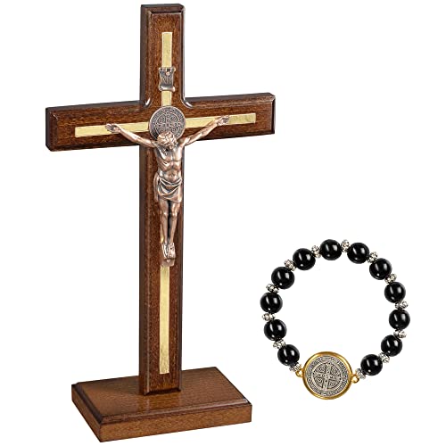 Handgefertigtes St. Benedikt-Kruzifix - Tischkreuz aus Holz mit abnehmbarem Ständer - einzigartiges stehendes katholisches Kruzifix Cover