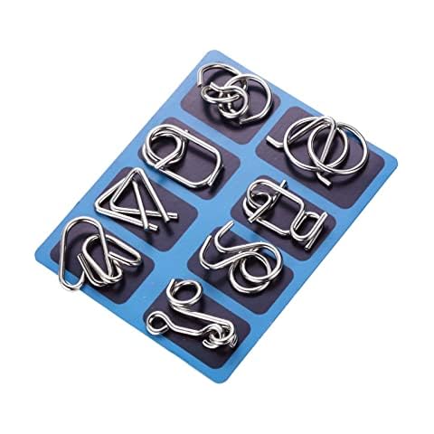 Holzsammlung Metal Wire Puzzle Ring Brain Teaser Classical Intellectual Puzzles Game Magic Trick Toy Gift for Kids Students Adults Challenge - IQ Test Disentanglement Set of 8#09 Cover