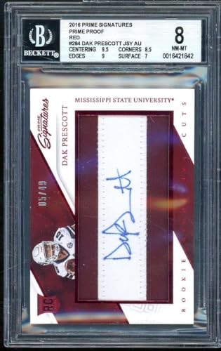 Dak Prescott Rookie Card 2016 Prime Signatures Prime Proof Jersey Auto BGS 8 - Football Slabbed Autographed Rookie Cards