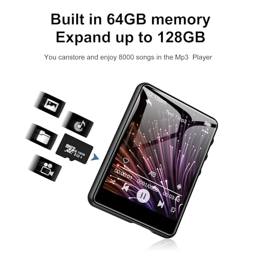 Image of SWOFY 64GB MP3 Player with Bluetooth 5.3, 2.4-Inch Full Touch Screen, Portable Lossless Sound Music Player with HD Speaker, MP3 with FM Radio Recording e-Book, Record, Earphone Included-Gray