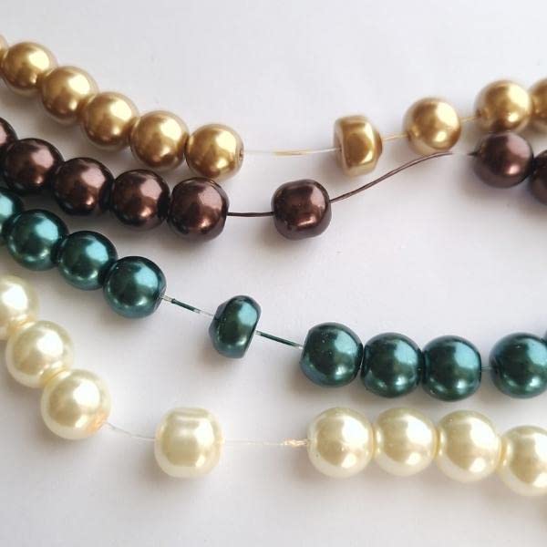 Amazon.co.jp: 【 8mm 1連 約100個 】 ゴールド 金 ガラスのパール 