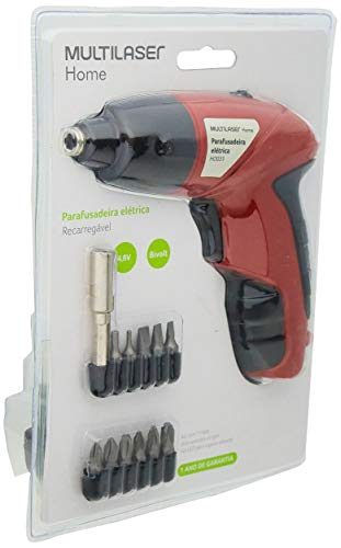 Parafusadeira Elétrica Bivolt com Lâmpada de LED e Kit com 11 Bits Vermelho Multilaser - HO031