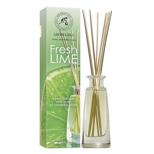 Raumduft Diffuser Limette 100ml - Geschenkset mit 10 Bambusstöcken - Bester Raumlufterfrischer - SPA - Heim - Büro - Fitnessclub - Raumduft-Set zum Aromatisieren - Reed Diffuser Lime