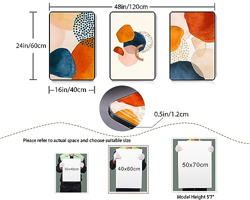 SERIMINO Framed Abstract Wall Art for Living Room Boho Wall Decor Navy Blue Orange Terracotta Pictures Modern Nordic Minimalist Artwork for Bedroom Bathroom Kitchen Paintings for Home Decorations
