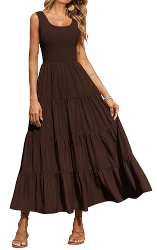 Image of PRETTYGARDEN Women's 2026 Casual Loose Plain Maxi Sundress Smocked Tank Dress Sleeveless Summer Beach Tiered Long Dresses