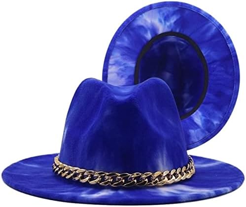 DYGM Amplio Sombrero Superior Sombrero Fedora Gorras con Cadena Europea amigate imitación de Lana de Lana Sombreros for Mujeres Hombres Invierno otoño Vintage 56-58cm