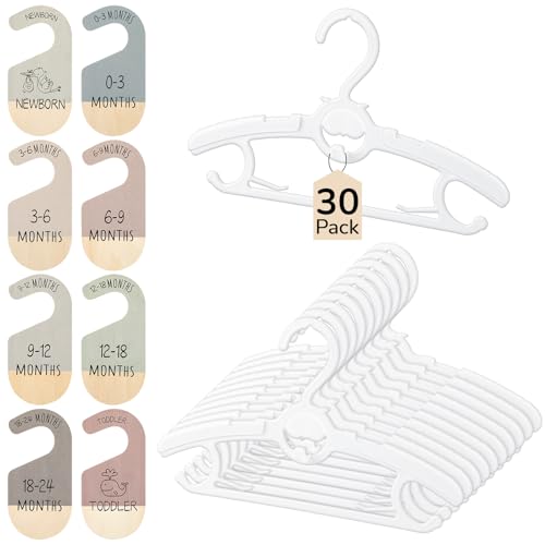 Image of Hsei 38 Pack Baby Hangers with Size Dividers, Newborn to 24 Months Nursery Closet Organization Gift Set , Mother's Day Baby Shower Supplies for New Moms