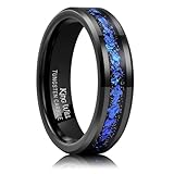 King Will Mens 6mm Black and Blue Tungsten Carbide Wedding Band Foils Inlay Beveled Edge Promise Rings Comfort Fit, Size 8