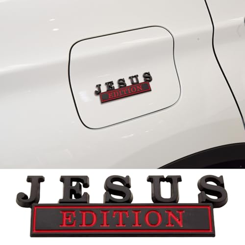 Image of 1pc 3D Raised Letter Jesus Edition Emblem Car Decal - Metal Sticker for Vehicles, Trucks, Motorcycles, SUV - Door Tailgate Bumper Badge Auto Decoration (Black and red)