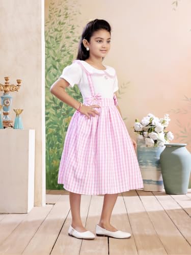 Image of Aarika Girls Green Colour Checks Print Cotton Frock