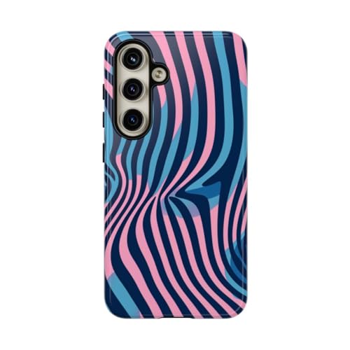 Coque Samsung S24 motif illusion d'optique ondulé bleu et rose rigide brillante