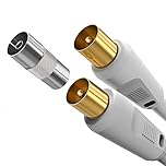 Ancable 3M TV Aerial Coaxial Cable, Satellite Cable RF TV Antenna Coax Lead to PAL Male Gold Plated Connectors White Flylead for Sky/SkyHD, Virgin, BT, TV, VCR or DVD players with Coupler