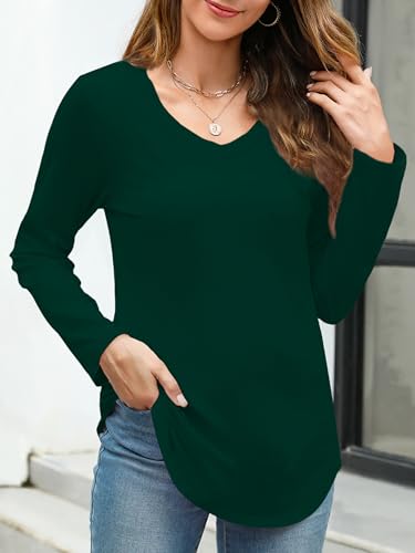 Image of Elesomo Womens T Shirts V Neck Summer Short /Long Sleeve Cotton Tops Tees