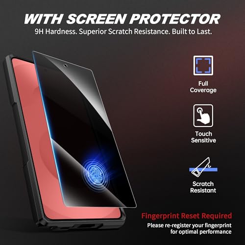 Image of TONGATE Magnetic for Samsung Galaxy S25 Ultra Case with Privacy Screen Protector, [Compatible with MagSafe][Camera Protective Cover][Military-Grade Protection] Ring Stand Phone Case S25 Ultra, Red