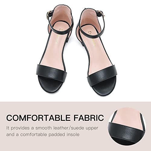 Image of Dufannie Girls Sandals Low Heels Dress Pump Ankle Strap Open Toe Flower Girl Wedding Party for Toddler Little Big Kid