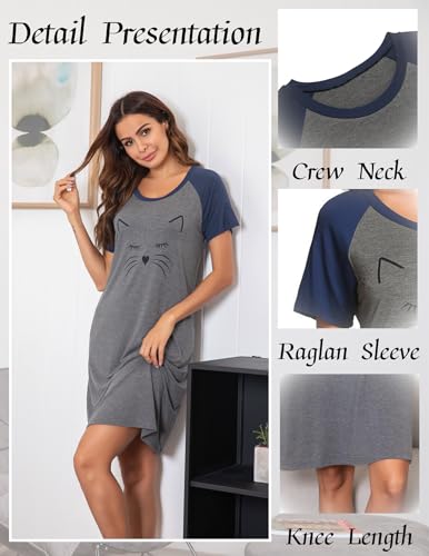 Image of Ekouaer Womens Nightgown Short Sleeve Night Dress Printed Sleepwear Soft Sleep Shirt S-3XL