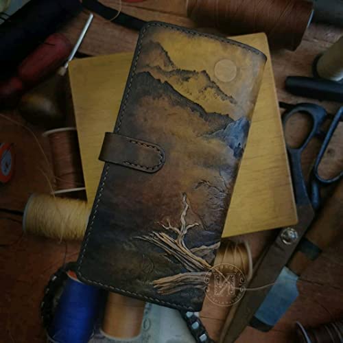 Men's 3D Genuine Leather Wallet, Long wallet, Biker wallet, Hand-Carved, Hand-Painted, Leather Carving, Custom wallet, Personalized wallet, The Boss of Taiga, The Head of Forest, Bear3