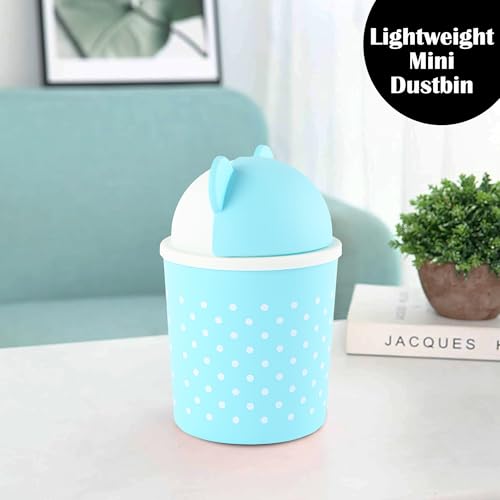 Image of Heart Home Pack of 3 Cute Small 1 Ltr Table Dustbin for Home & Office with Lid | Lightweight Mini Dustbin for Kitchen /Bedroom - Ideal for Desk, Countertops & Small Spaces | Sky Blue
